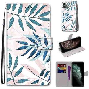 For iPhone 11 Pro Max Coloured Drawing Cross Texture Horizontal Flip PU Leather Case with Holder & Card Slots & Wallet & Lanyard (Pink Green Leaf)