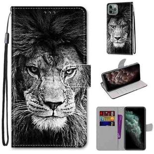 For iPhone 11 Pro Max Coloured Drawing Cross Texture Horizontal Flip PU Leather Case with Holder & Card Slots & Wallet & Lanyard (B11 Black White Lion Head)