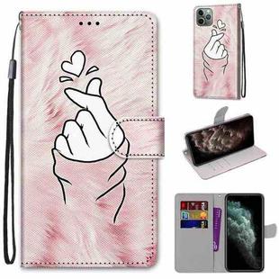 For iPhone 11 Pro Max Coloured Drawing Cross Texture Horizontal Flip PU Leather Case with Holder & Card Slots & Wallet & Lanyard (Pink Hands Heart)