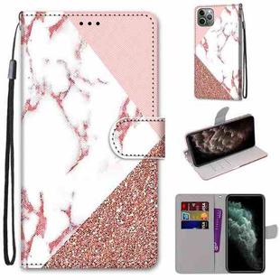 For iPhone 11 Pro Max Coloured Drawing Cross Texture Horizontal Flip PU Leather Case with Holder & Card Slots & Wallet & Lanyard (Pink Stone Texture)