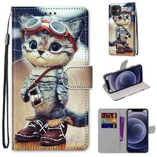 For iPhone 12 mini Coloured Drawing Cross Texture Horizontal Flip PU Leather Case with Holder & Card Slots & Wallet & Lanyard (Leather Shoes Cat)