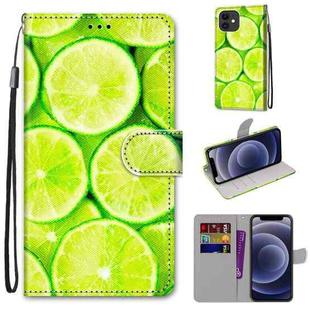 For iPhone 12 mini Coloured Drawing Cross Texture Horizontal Flip PU Leather Case with Holder & Card Slots & Wallet & Lanyard (Green Lemon)