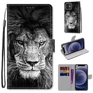 For iPhone 12 mini Coloured Drawing Cross Texture Horizontal Flip PU Leather Case with Holder & Card Slots & Wallet & Lanyard (B11 Black White Lion Head)