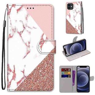 For iPhone 12 mini Coloured Drawing Cross Texture Horizontal Flip PU Leather Case with Holder & Card Slots & Wallet & Lanyard (Pink Stone Texture)