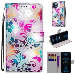For iPhone 12 Pro Max Coloured Drawing Cross Texture Horizontal Flip PU Leather Case with Holder & Card Slots & Wallet & Lanyard(Gradient Colorful Flower)