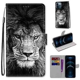 For iPhone 12 Pro Max Coloured Drawing Cross Texture Horizontal Flip PU Leather Case with Holder & Card Slots & Wallet & Lanyard(B11 Black White Lion Head)