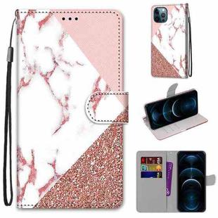 For iPhone 12 Pro Max Coloured Drawing Cross Texture Horizontal Flip PU Leather Case with Holder & Card Slots & Wallet & Lanyard(Pink Stone Texture)