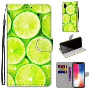 For iPhone X / XS Coloured Drawing Cross Texture Horizontal Flip PU Leather Case with Holder & Card Slots & Wallet & Lanyard(Green Lemon)