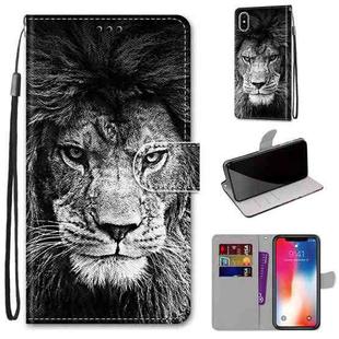For iPhone X / XS Coloured Drawing Cross Texture Horizontal Flip PU Leather Case with Holder & Card Slots & Wallet & Lanyard(B11 Black White Lion Head)