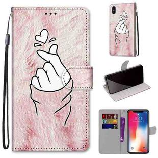 For iPhone X / XS Coloured Drawing Cross Texture Horizontal Flip PU Leather Case with Holder & Card Slots & Wallet & Lanyard(Pink Hands Heart)