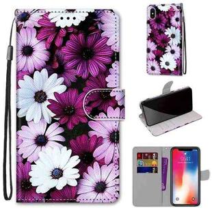 For iPhone X / XS Coloured Drawing Cross Texture Horizontal Flip PU Leather Case with Holder & Card Slots & Wallet & Lanyard(Chrysanthemum Pink White Purple)