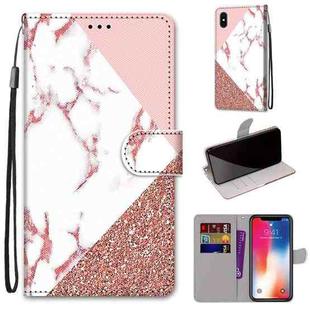 For iPhone X / XS Coloured Drawing Cross Texture Horizontal Flip PU Leather Case with Holder & Card Slots & Wallet & Lanyard(Pink Stone Texture)