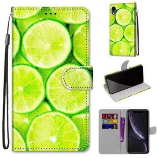 For iPhone XR Coloured Drawing Cross Texture Horizontal Flip PU Leather Case with Holder & Card Slots & Wallet & Lanyard(Green Lemon)