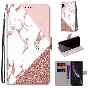 For iPhone XR Coloured Drawing Cross Texture Horizontal Flip PU Leather Case with Holder & Card Slots & Wallet & Lanyard(Pink Stone Texture)