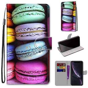 For iPhone XR Coloured Drawing Cross Texture Horizontal Flip PU Leather Case with Holder & Card Slots & Wallet & Lanyard(Colorful Cakes)