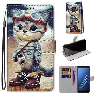 For Samsung Galaxy A8 2018 Coloured Drawing Cross Texture Horizontal Flip PU Leather Case with Holder & Card Slots & Wallet & Lanyard(Leather Shoes Cat)