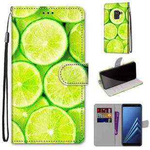 For Samsung Galaxy A8 2018 Coloured Drawing Cross Texture Horizontal Flip PU Leather Case with Holder & Card Slots & Wallet & Lanyard(Lime)