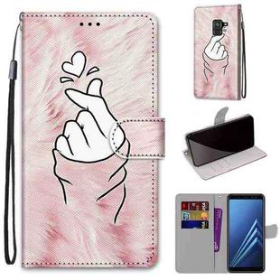 For Samsung Galaxy A8 2018 Coloured Drawing Cross Texture Horizontal Flip PU Leather Case with Holder & Card Slots & Wallet & Lanyard(Pink Hands Than Hearts)