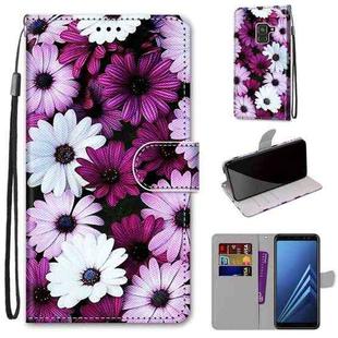 For Samsung Galaxy A8 2018 Coloured Drawing Cross Texture Horizontal Flip PU Leather Case with Holder & Card Slots & Wallet & Lanyard(Chrysanthemum Pink White Purple)