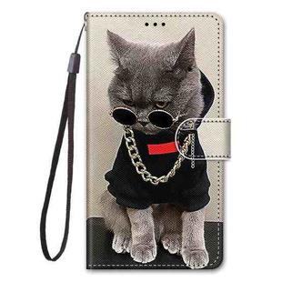 For Samsung Galaxy M01 Coloured Drawing Cross Texture Horizontal Flip PU Leather Case with Holder & Card Slots & Wallet & Lanyard(Golden Chain Grey Cat)