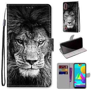 For Samsung Galaxy M01 Coloured Drawing Cross Texture Horizontal Flip PU Leather Case with Holder & Card Slots & Wallet & Lanyard(Black and White Lion Head)