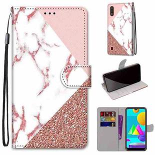 For Samsung Galaxy M01 Coloured Drawing Cross Texture Horizontal Flip PU Leather Case with Holder & Card Slots & Wallet & Lanyard(Stitching Pink Stone Pattern)