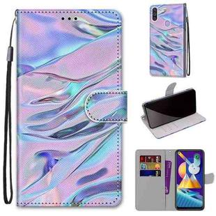 For Samsung Galaxy M11 & A11 Coloured Drawing Cross Texture Horizontal Flip PU Leather Case with Holder & Card Slots & Wallet & Lanyard(Fluorescent Water Pattern)