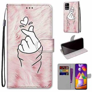For Samsung Galaxy M31s Coloured Drawing Cross Texture Horizontal Flip PU Leather Case with Holder & Card Slots & Wallet & Lanyard(Pink Hands Than Hearts)