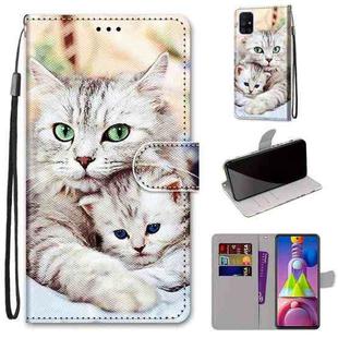 For Samsung Galaxy M51 Coloured Drawing Cross Texture Horizontal Flip PU Leather Case with Holder & Card Slots & Wallet & Lanyard(Big Cat Hugging Kitten)