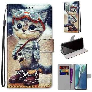 For Samsung Galaxy Note20 Coloured Drawing Cross Texture Horizontal Flip PU Leather Case with Holder & Card Slots & Wallet & Lanyard(Leather Shoes Cat)