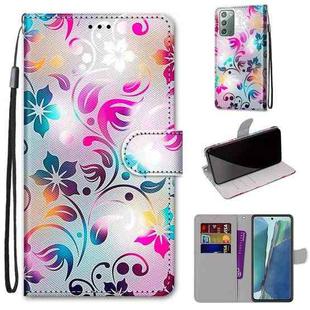 For Samsung Galaxy Note20 Coloured Drawing Cross Texture Horizontal Flip PU Leather Case with Holder & Card Slots & Wallet & Lanyard(Gradient Colorful Flower)