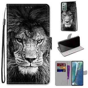 For Samsung Galaxy Note20 Coloured Drawing Cross Texture Horizontal Flip PU Leather Case with Holder & Card Slots & Wallet & Lanyard(Black and White Lion Head)