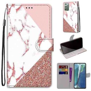 For Samsung Galaxy Note20 Coloured Drawing Cross Texture Horizontal Flip PU Leather Case with Holder & Card Slots & Wallet & Lanyard(Stitching Pink Stone Pattern)