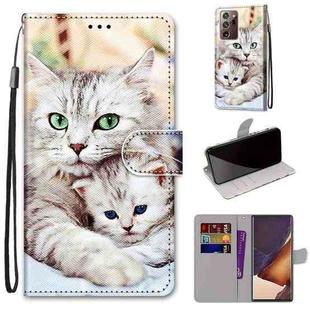 For Samsung Galaxy Note20 Ultra Coloured Drawing Cross Texture Horizontal Flip PU Leather Case with Holder & Card Slots & Wallet & Lanyard(Big Cat Hugging Kitten)