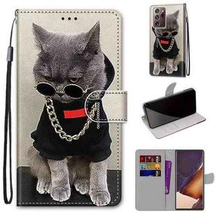 For Samsung Galaxy Note20 Ultra Coloured Drawing Cross Texture Horizontal Flip PU Leather Case with Holder & Card Slots & Wallet & Lanyard(Golden Chain Grey Cat)
