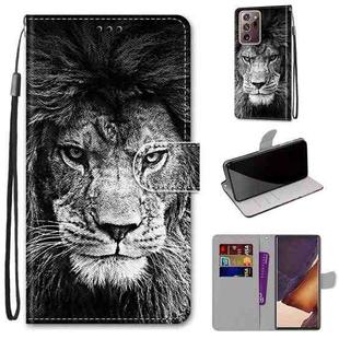 For Samsung Galaxy Note20 Ultra Coloured Drawing Cross Texture Horizontal Flip PU Leather Case with Holder & Card Slots & Wallet & Lanyard(Black and White Lion Head)