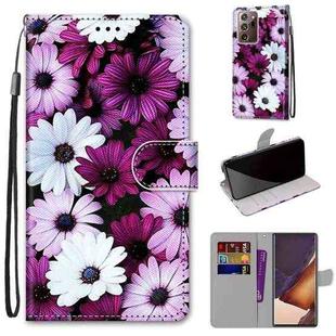 For Samsung Galaxy Note20 Ultra Coloured Drawing Cross Texture Horizontal Flip PU Leather Case with Holder & Card Slots & Wallet & Lanyard(Chrysanthemum Pink White Purple)