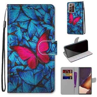 For Samsung Galaxy Note20 Ultra Coloured Drawing Cross Texture Horizontal Flip PU Leather Case with Holder & Card Slots & Wallet & Lanyard(Big Red Butterfly On Blue)
