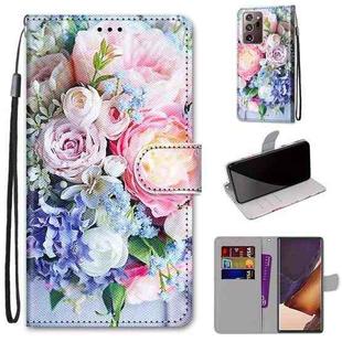 For Samsung Galaxy Note20 Ultra Coloured Drawing Cross Texture Horizontal Flip PU Leather Case with Holder & Card Slots & Wallet & Lanyard(Light Pink Bouquet)