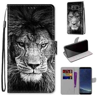 For Samsung Galaxy S8 Coloured Drawing Cross Texture Horizontal Flip PU Leather Case with Holder & Card Slots & Wallet & Lanyard(Black and White Lion Head)