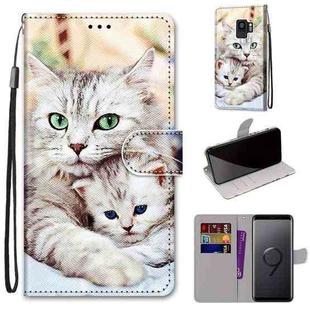 For Samsung Galaxy S9 Coloured Drawing Cross Texture Horizontal Flip PU Leather Case with Holder & Card Slots & Wallet & Lanyard(Big Cat Hugging Kitten)