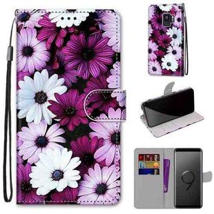 For Samsung Galaxy S9 Coloured Drawing Cross Texture Horizontal Flip PU Leather Case with Holder & Card Slots & Wallet & Lanyard(Chrysanthemum Pink White Purple)
