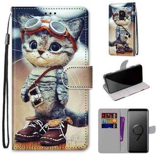 For Samsung Galaxy S9+ Coloured Drawing Cross Texture Horizontal Flip PU Leather Case with Holder & Card Slots & Wallet & Lanyard(Leather Shoes Cat)