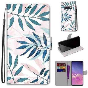 For Samsung Galaxy S10 Coloured Drawing Cross Texture Horizontal Flip PU Leather Case with Holder & Card Slots & Wallet & Lanyard(Pink Green Needles)