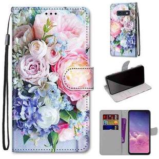 For Samsung Galaxy S10e Coloured Drawing Cross Texture Horizontal Flip PU Leather Case with Holder & Card Slots & Wallet & Lanyard(Light Pink Bouquet)