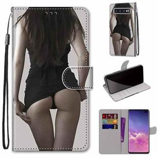 For Samsung Galaxy S10+ Coloured Drawing Cross Texture Horizontal Flip PU Leather Case with Holder & Card Slots & Wallet & Lanyard(Miniskirt)