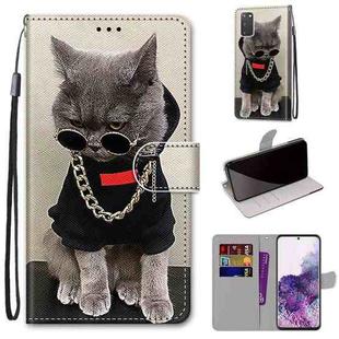 For Samsung Galaxy S20 Coloured Drawing Cross Texture Horizontal Flip PU Leather Case with Holder & Card Slots & Wallet & Lanyard(Golden Chain Grey Cat)