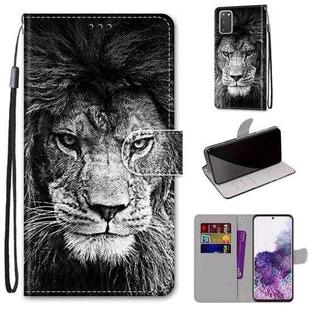 For Samsung Galaxy S20 Coloured Drawing Cross Texture Horizontal Flip PU Leather Case with Holder & Card Slots & Wallet & Lanyard(Black and White Lion Head)
