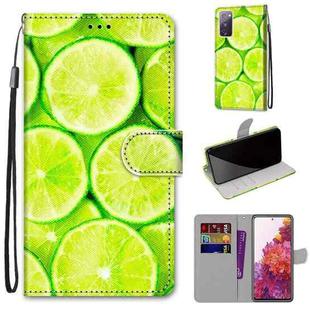 For Samsung Galaxy S20 FE 5G Coloured Drawing Cross Texture Horizontal Flip PU Leather Case with Holder & Card Slots & Wallet & Lanyard(Lime)