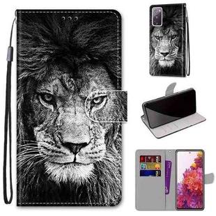 For Samsung Galaxy S20 FE 5G Coloured Drawing Cross Texture Horizontal Flip PU Leather Case with Holder & Card Slots & Wallet & Lanyard(Black and White Lion Head)